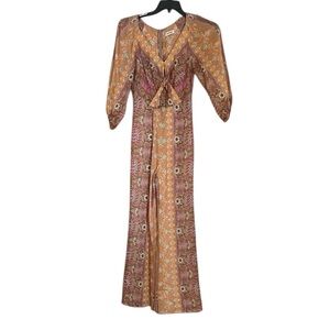 Sandro Dieppe Linen Blend Orange and Pink Patterned Jumpsuit sz 34